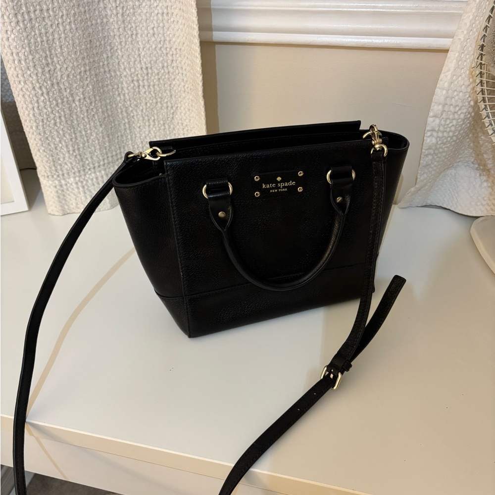 Kate Spade Black Shoulder Bag with Adjustable Strap and Silver Hardware